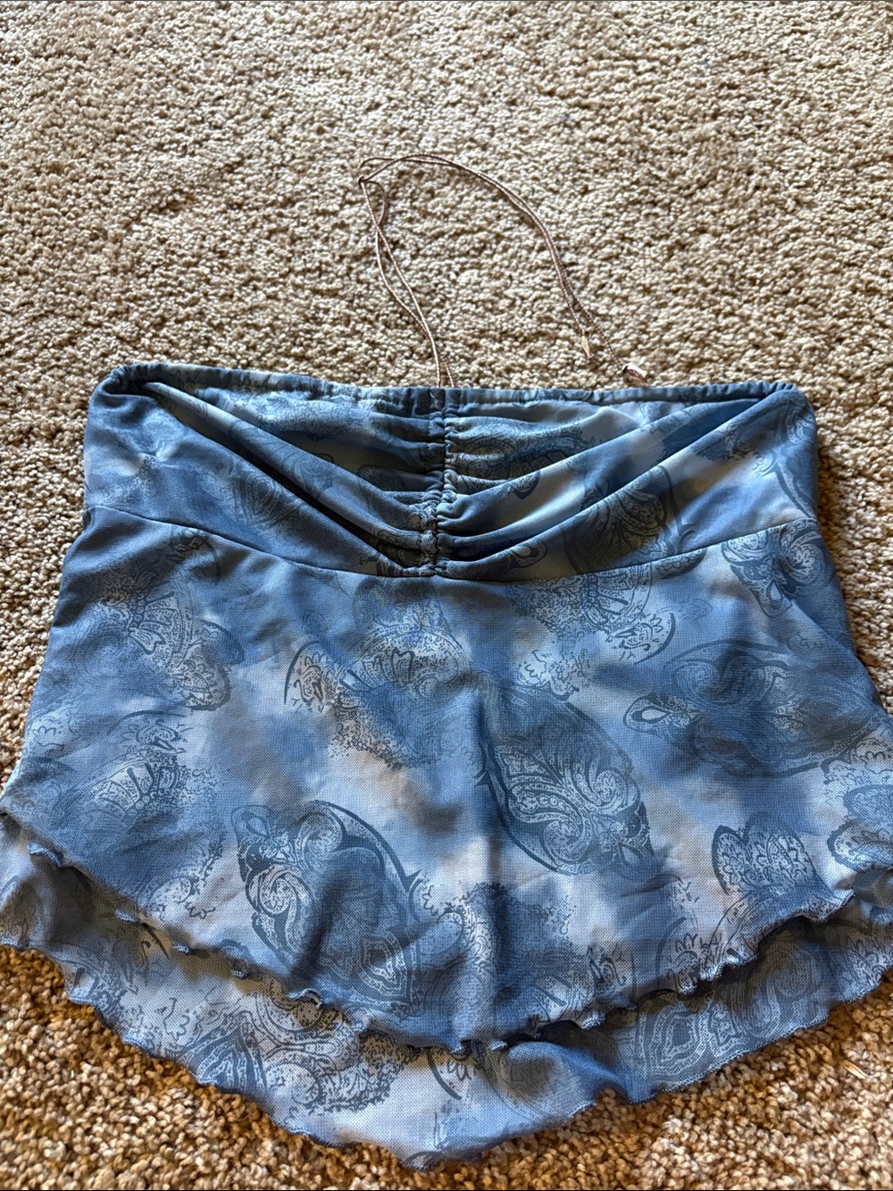 ROMWE Blue Paisley Satin-Look Ruched Crop Top